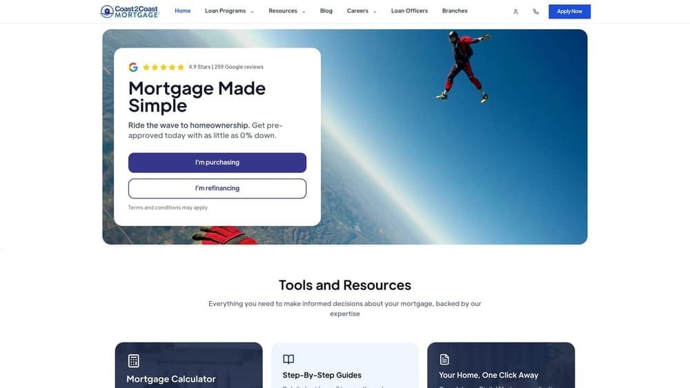 Screenshot of Coast2Coast Mortgage LLC website