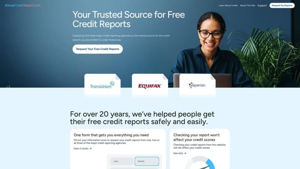 Screenshot of AnnualCreditReport.com website
