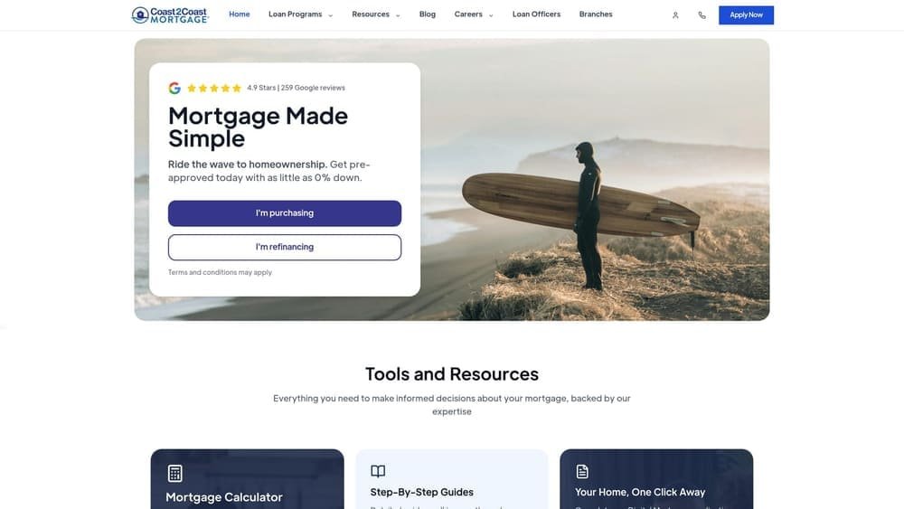 Screenshot of Coast2Coast Mortgage LLC website