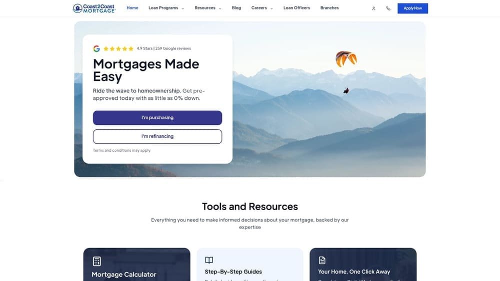 Screenshot of Coast2Coast Mortgage LLC website